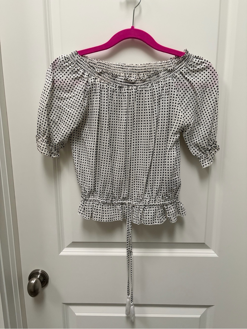 Auguste The Label White Polka Dot Off-Shoulder Top